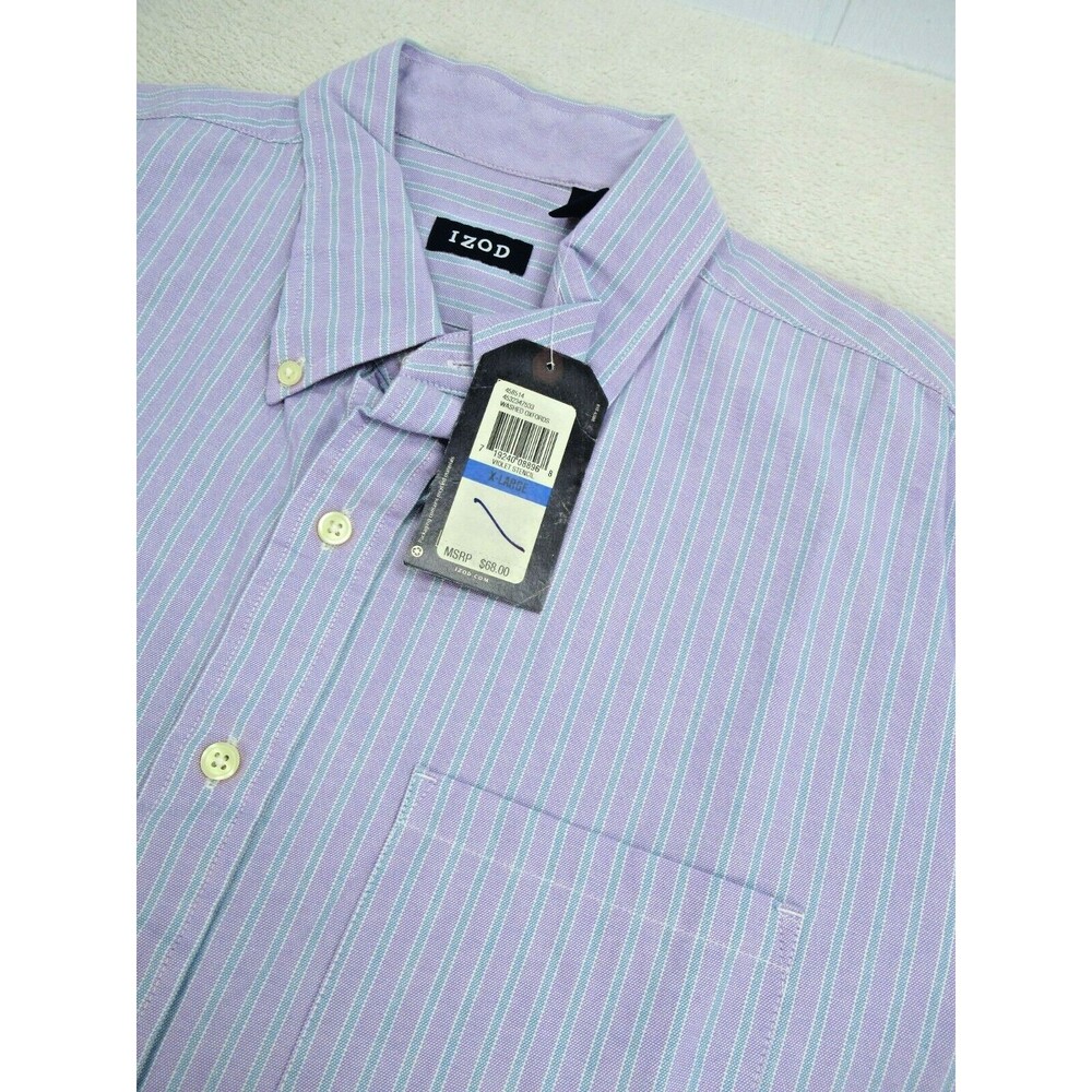 Izod Dress Shirt XL Long Sleeve Button Down Striped Violet Stencil Preppy Cotton